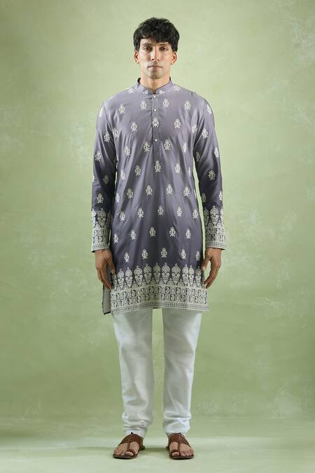 Arihant Rai Sinha Purple Cotton Embroidery Phool Thread Shaded Kurta at Aza Fashions Arihant Rai Sinha_Purple Cotton Embroidery Phool Thread Shaded Kurta _at_Aza_Fashions