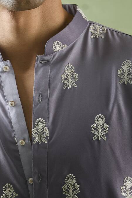 Buy Arihant Rai Sinha Purple Cotton Embroidery Phool Thread Shaded Kurta Buy_Arihant Rai Sinha_Purple Cotton Embroidery Phool Thread Shaded Kurta