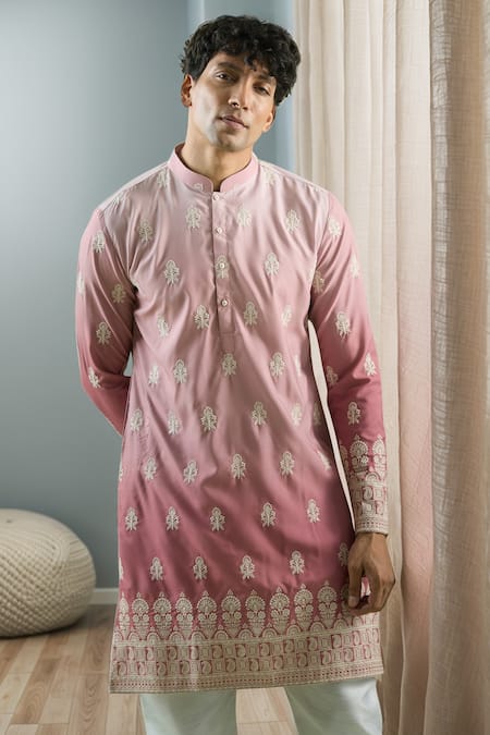 Aryavir Malhotra Floral Thread Embroidered Shaded Kurta 