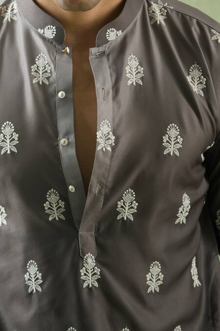 Buy Arihant Rai Sinha Grey Cotton Embroidery Bloom Thread Shaded Kurta Buy_Arihant Rai Sinha_Grey Cotton Embroidery Bloom Thread Shaded Kurta