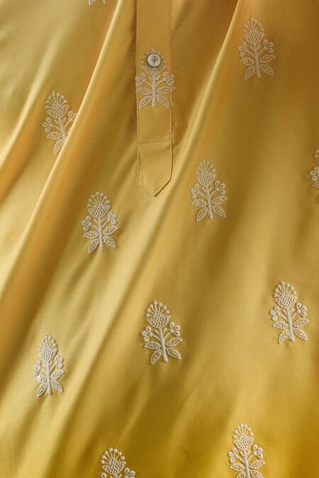 Buy Arihant Rai Sinha Yellow Cotton Embroidery Blossom Thread Shaded Kurta Buy_Arihant Rai Sinha_Yellow Cotton Embroidery Blossom Thread Shaded Kurta