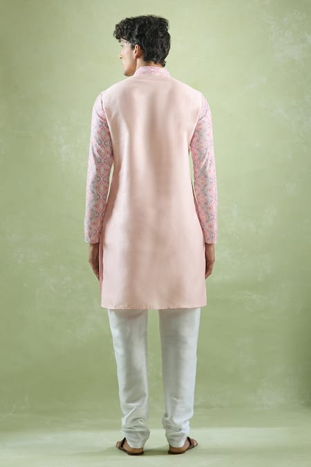 Shop Arihant Rai Sinha Pink Silk Embroidery Sleeves Kurta at Aza Fashions Shop_Arihant Rai Sinha_Pink Silk Embroidery Sleeves Kurta_at_Aza_Fashions