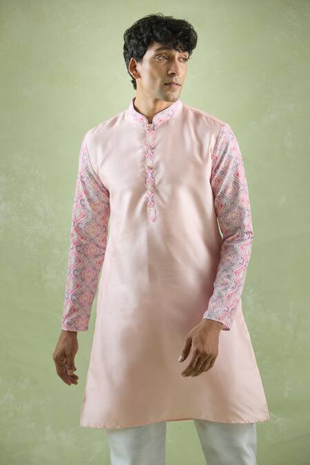 Arihant Rai Sinha Pink Silk Embroidery Sleeves Kurta Online at Aza Fashions Arihant Rai Sinha_Pink Silk Embroidery Sleeves Kurta_Online_at_Aza_Fashions