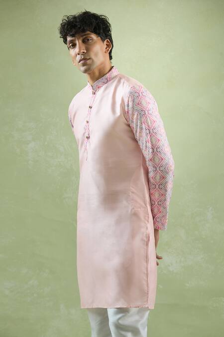 Buy Arihant Rai Sinha Pink Silk Embroidery Sleeves Kurta Online at Aza Fashions Buy_Arihant Rai Sinha_Pink Silk Embroidery Sleeves Kurta_Online_at_Aza_Fashions