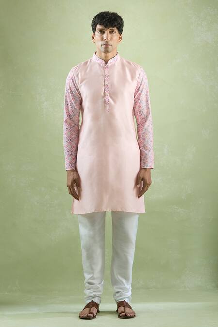 Arihant Rai Sinha Pink Silk Embroidery Sleeves Kurta at Aza Fashions Arihant Rai Sinha_Pink Silk Embroidery Sleeves Kurta_at_Aza_Fashions