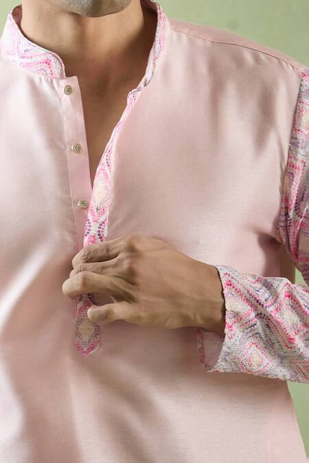 Shop Arihant Rai Sinha Pink Silk Embroidery Sleeves Kurta Shop_Arihant Rai Sinha_Pink Silk Embroidery Sleeves Kurta