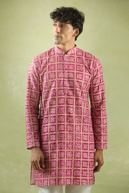 Arihant Rai Sinha_Pink Cotton Embroidery Phool Mahal Thread And Sequin Kurta _Online_at_Aza_Fashions