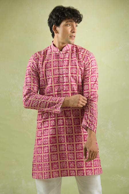 Buy_Arihant Rai Sinha_Pink Cotton Embroidery Phool Mahal Thread And Sequin Kurta _Online_at_Aza_Fashions