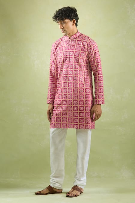 Arihant Rai Sinha_Pink Cotton Embroidery Phool Mahal Thread And Sequin Kurta _at_Aza_Fashions