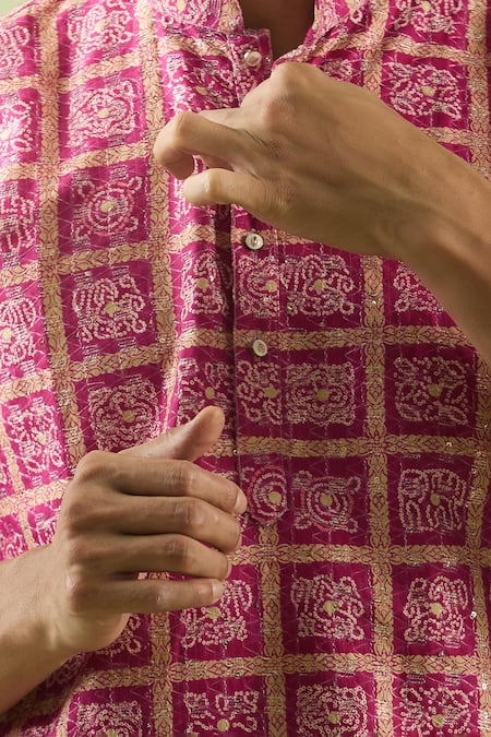 Buy_Arihant Rai Sinha_Pink Cotton Embroidery Phool Mahal Thread And Sequin Kurta 