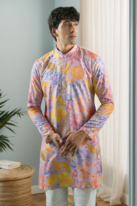 Aryavir Malhotra Fleur & Foil Print Kurta 