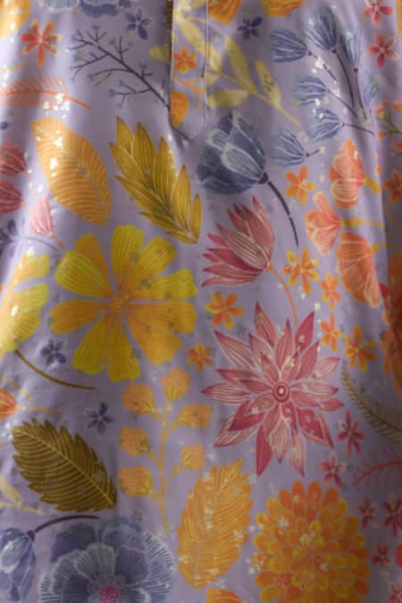 Buy_Arihant Rai Sinha_Purple Cotton Foil Printing Fleur And Kurta