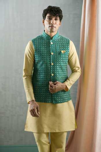 Arihant Rai Sinha Bandhani Print Thread Embroidered Bundi 