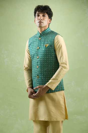 Buy Arihant Rai Sinha Green Cotton Embroidery Bandhani Print Thread Bundi Online at Aza Fashions Buy_Arihant Rai Sinha_Green Cotton Embroidery Bandhani Print Thread Bundi _Online_at_Aza_Fashions