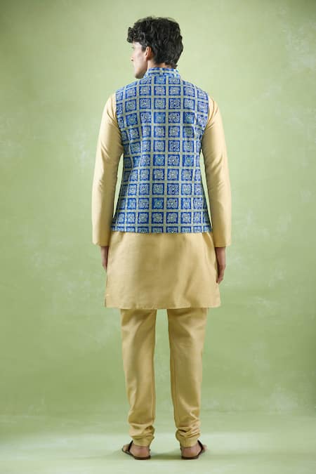 Shop Arihant Rai Sinha Blue Cotton Sequins, Embroidery Phool Mahal Thread And Bundi at Aza Fashions Shop_Arihant Rai Sinha_Blue Cotton Sequins, Embroidery Phool Mahal Thread And Bundi _at_Aza_Fashions