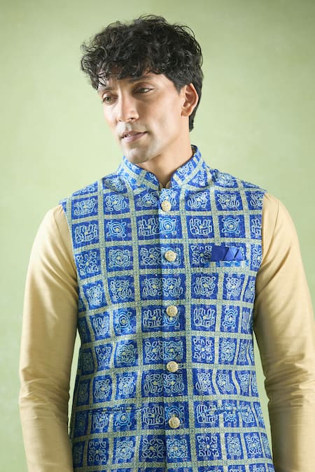 Arihant Rai Sinha Blue Cotton Sequins, Embroidery Phool Mahal Thread And Bundi Online at Aza Fashions Arihant Rai Sinha_Blue Cotton Sequins, Embroidery Phool Mahal Thread And Bundi _Online_at_Aza_Fashions