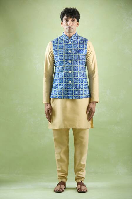 Buy Arihant Rai Sinha Blue Cotton Sequins, Embroidery Phool Mahal Thread And Bundi Online at Aza Fashions Buy_Arihant Rai Sinha_Blue Cotton Sequins, Embroidery Phool Mahal Thread And Bundi _Online_at_Aza_Fashions