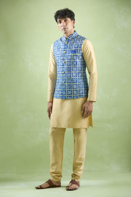 Shop Arihant Rai Sinha Blue Cotton Sequins, Embroidery Phool Mahal Thread And Bundi Online at Aza Fashions Shop_Arihant Rai Sinha_Blue Cotton Sequins, Embroidery Phool Mahal Thread And Bundi _Online_at_Aza_Fashions