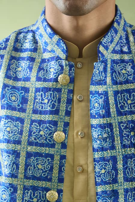 Arihant Rai Sinha Blue Cotton Sequins, Embroidery Phool Mahal Thread And Bundi at Aza Fashions Arihant Rai Sinha_Blue Cotton Sequins, Embroidery Phool Mahal Thread And Bundi _at_Aza_Fashions