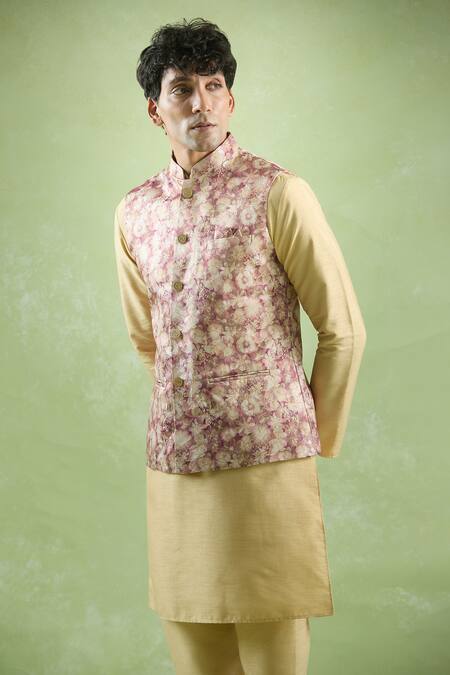 Buy Arihant Rai Sinha Pink Jacquard Bloom Pattern Bundi Online at Aza Fashions Buy_Arihant Rai Sinha_Pink Jacquard Bloom Pattern Bundi _Online_at_Aza_Fashions
