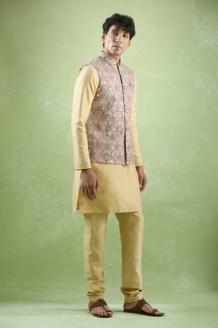 Shop Arihant Rai Sinha Brown Cotton Sequins, Embroidery Thread And Bundi Online at Aza Fashions Shop_Arihant Rai Sinha_Brown Cotton Sequins, Embroidery Thread And Bundi _Online_at_Aza_Fashions