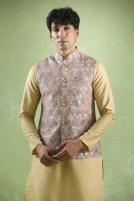 Arihant Rai Sinha Brown Cotton Sequins, Embroidery Thread And Bundi at Aza Fashions Arihant Rai Sinha_Brown Cotton Sequins, Embroidery Thread And Bundi _at_Aza_Fashions