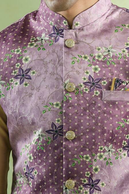 Buy Arihant Rai Sinha Wine Jacquard Embroidery Flora Sleeveless Bundi Buy_Arihant Rai Sinha_Wine Jacquard Embroidery Flora Sleeveless Bundi