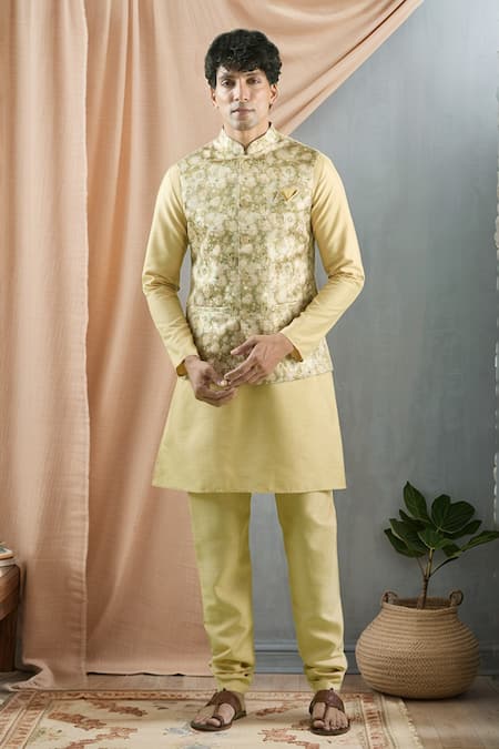 Aryavir Malhotra Floral Woven Bundi Kurta Set 