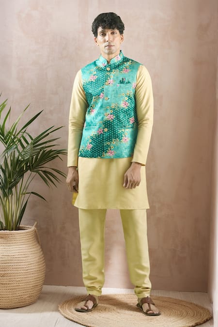 Arihant Rai Sinha Floral Woven Gradient Bundi Kurta Set 