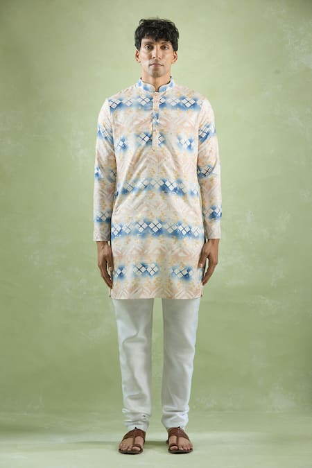 Arihant Rai Sinha_Cream Cotton Foil Printing Kurta _Online_at_Aza_Fashions