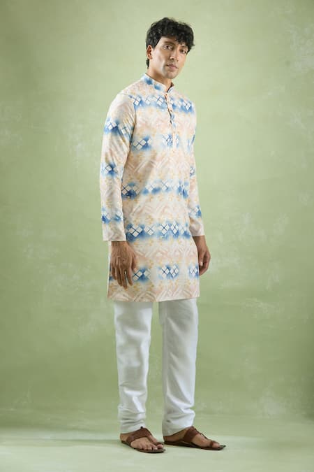 Shop_Arihant Rai Sinha_Cream Cotton Foil Printing Kurta _Online_at_Aza_Fashions