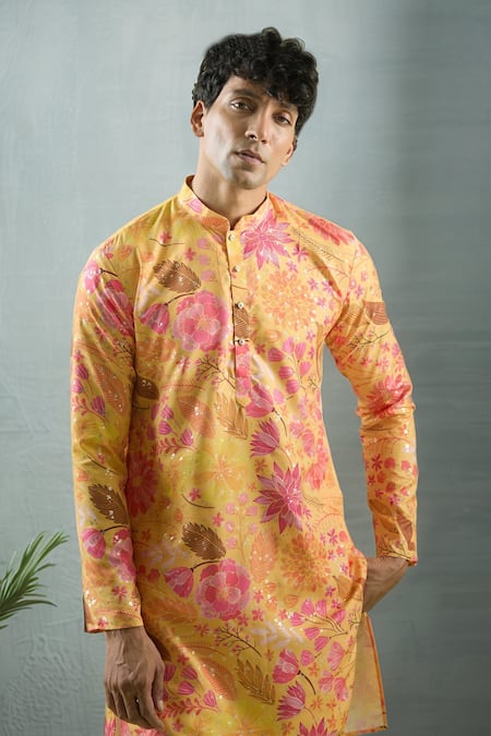 Aryavir Malhotra Floral Foil Print Kurta 