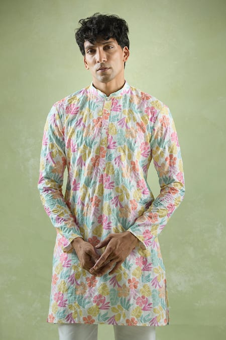 Buy Arihant Rai Sinha White Cotton Embroidery Multicolor Threadwork Kurta Online at Aza Fashions Buy_Arihant Rai Sinha_White Cotton Embroidery Multicolor Threadwork Kurta _Online_at_Aza_Fashions