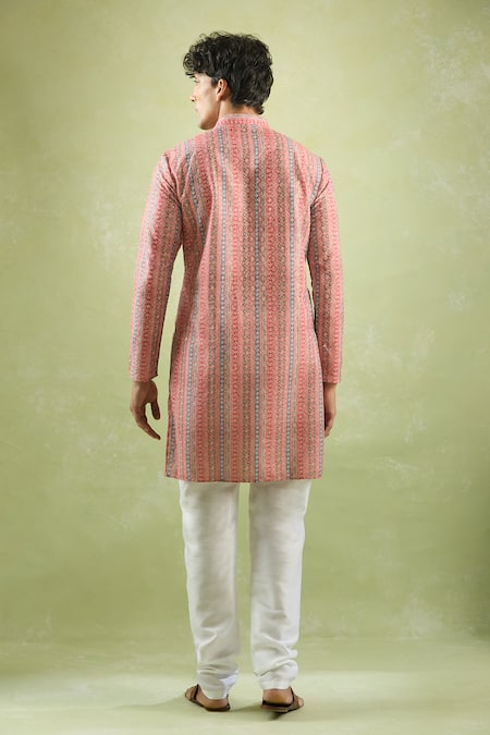 Arihant Rai Sinha Stripe Pattern Threadwork Kurta 