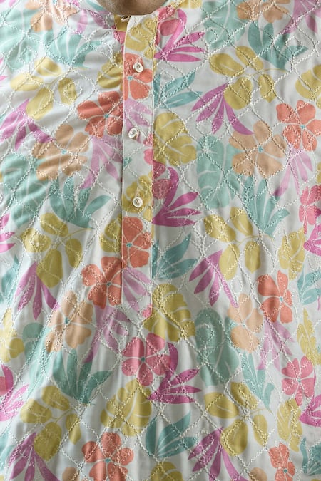 Buy_Arihant Rai Sinha_White Cotton Embroidery Mughal Kurta Set _Online_at_Aza_Fashions