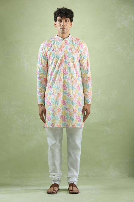 Shop_Arihant Rai Sinha_White Cotton Embroidery Mughal Kurta Set _Online_at_Aza_Fashions