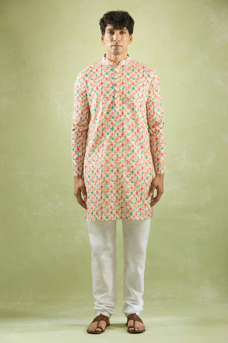 Buy_Arihant Rai Sinha_Cream Cotton, Silk, Chanderi Foil Printing Abstract Kurta Set _Online_at_Aza_Fashions