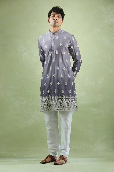 Arihant Rai Sinha_Purple Cotton, Silk, Chanderi Embroidery Floral Kurta Set _at_Aza_Fashions