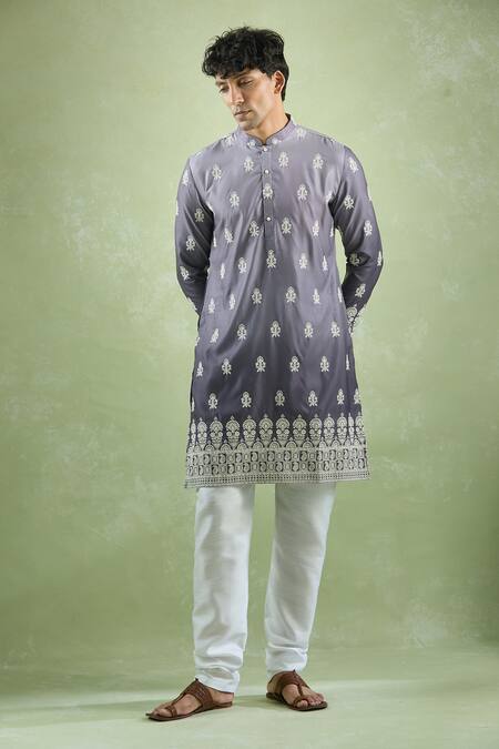 Buy_Arihant Rai Sinha_Purple Cotton, Silk, Chanderi Embroidery Floral Kurta Set 