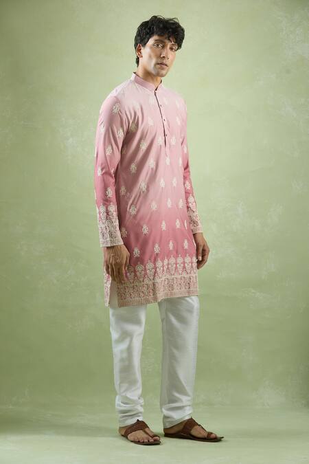 Buy Arihant Rai Sinha Pink Cotton, Chanderi Silk Embroidery Ombre Kurta Set Buy_Arihant Rai Sinha_Pink Cotton, Chanderi Silk Embroidery Ombre Kurta Set