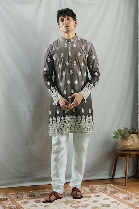 Aryavir Malhotra Flower Embroidered Kurta Set 