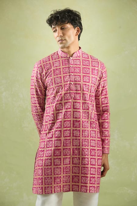 Buy Arihant Rai Sinha Pink Cotton, Silk, Chanderi Sequins, Embroidery Bandhani Print Kurta Set Online at Aza Fashions Buy_Arihant Rai Sinha_Pink Cotton, Silk, Chanderi Sequins, Embroidery Bandhani Print Kurta Set _Online_at_Aza_Fashions