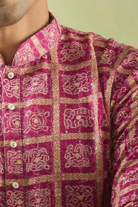 Arihant Rai Sinha Pink Cotton, Silk, Chanderi Sequins, Embroidery Bandhani Print Kurta Set at Aza Fashions Arihant Rai Sinha_Pink Cotton, Silk, Chanderi Sequins, Embroidery Bandhani Print Kurta Set _at_Aza_Fashions