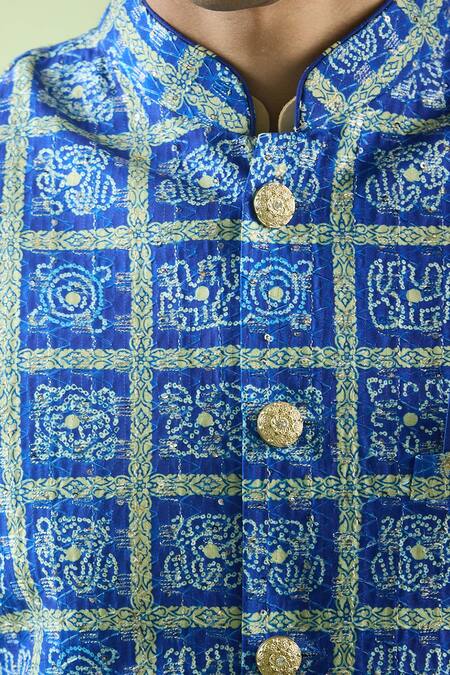 Buy_Arihant Rai Sinha_Gold Silk, Cotton Sequins, Embroidery Bandhani Print Bundi And Kurta Set _Online_at_Aza_Fashions