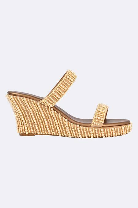 Buy Sko Gold Pearl Penina Embellished Wedges Online at Aza Fashions Buy_Sko_Gold Pearl Penina Embellished Wedges_Online_at_Aza_Fashions