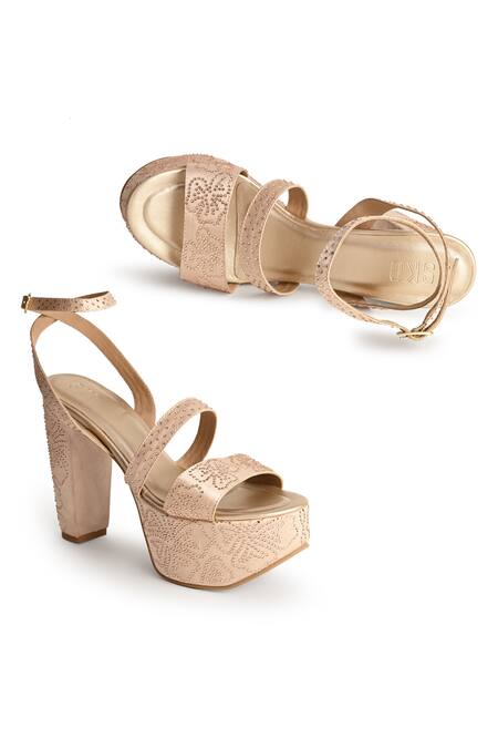 Buy Sko Rose Gold Crystals Tulip Metallic Studded Heels at Aza Fashions Buy_Sko_Rose Gold Crystals Tulip Metallic Studded Heels_at_Aza_Fashions