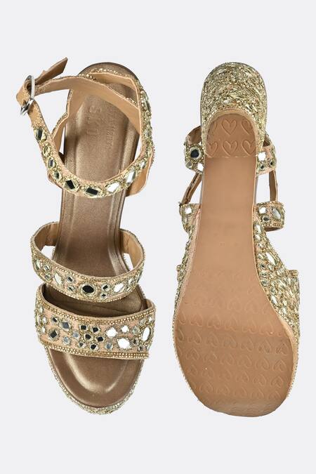 Buy_Sko_Gold Mirrors, Zari Hour Embroidered Platform Heels_Online_at_Aza_Fashions