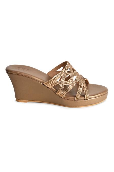Sko_Brown Crystals Lucy Embellished Wedges_Online_at_Aza_Fashions