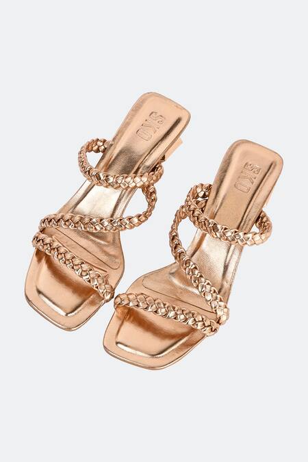 Sko_Rose Gold Mia Braided Strap Heels_at_Aza_Fashions