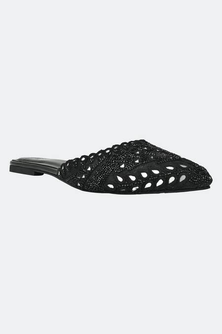 Shop_Sko_Black Midnight Elegance Embroidered Mule Flats_Online_at_Aza_Fashions